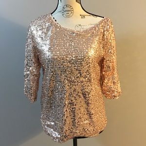 Sequins shirt 3/4 length sleeve Size L-fits like M